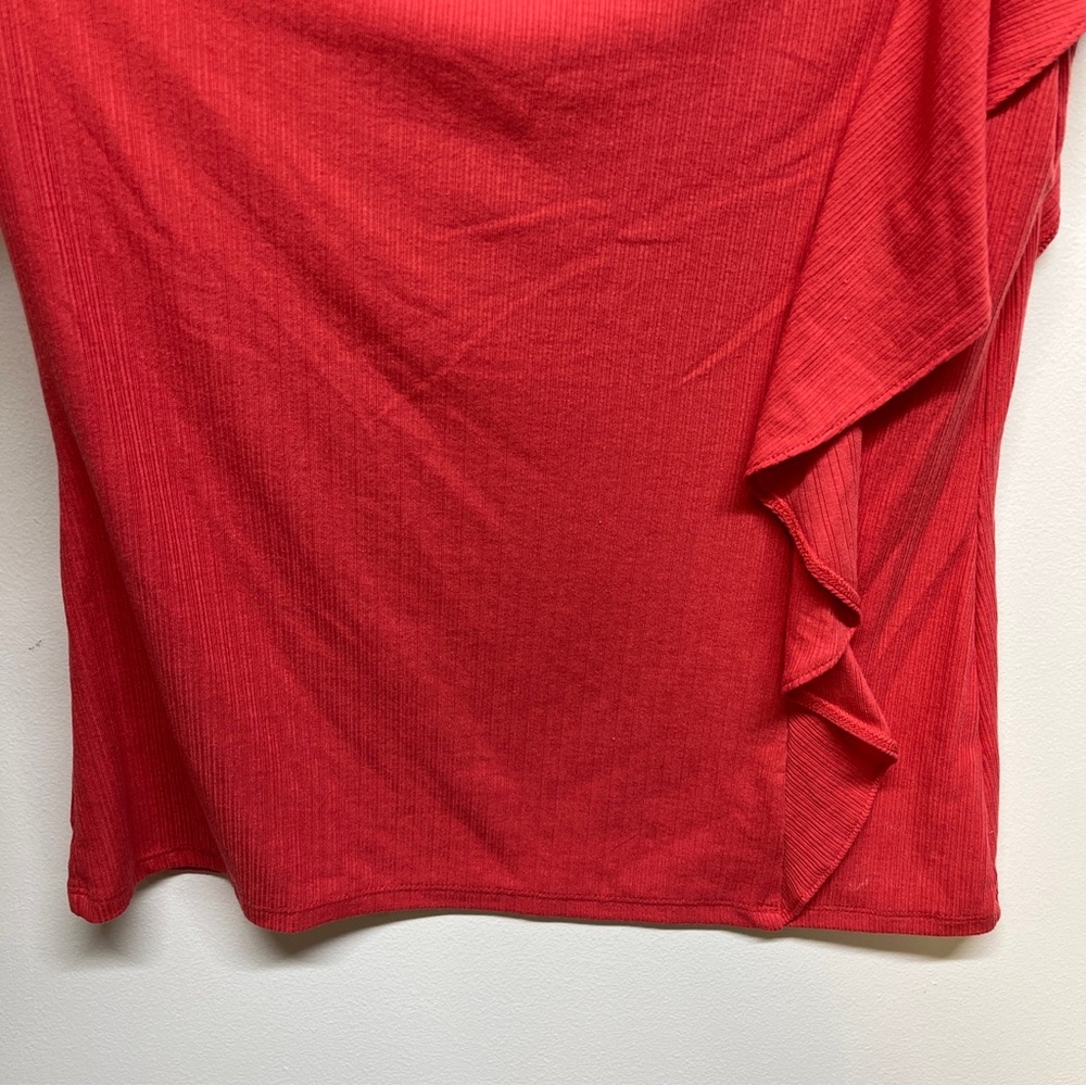 Nine West Women’s Shirt Top Size Large One Shoulder Coral Ruffle Casual - Picture 4 of 9
